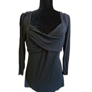 The Limited Top Crisscrossed Ruching Stretchy Long Sleeves Black Size L